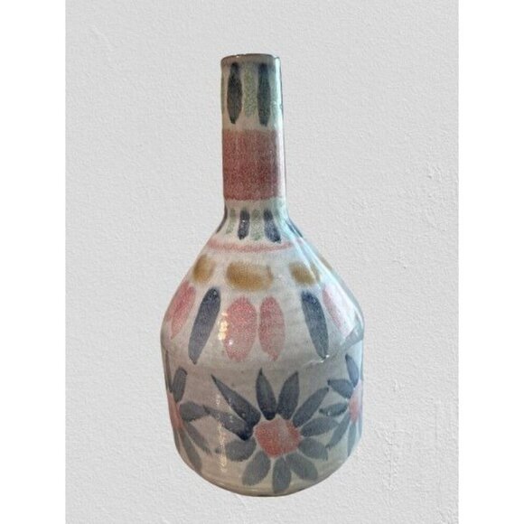 Set Of 2 Ceramic Vases With Handpainted Floral & Abstract Patterns In Pastel Pin - Picture 7 of 16